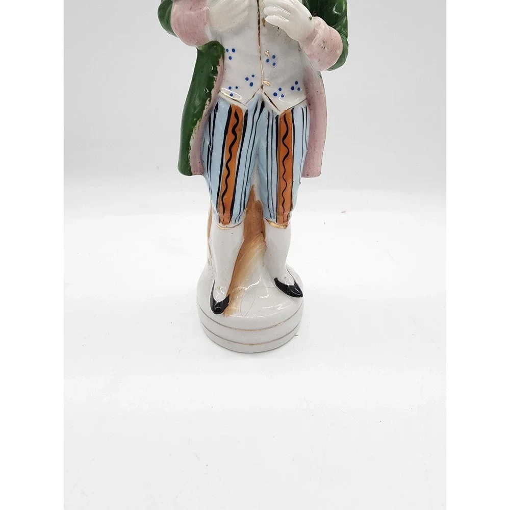 Vintage L&M Ceramic Balloon Man Figurine Hand Painted Green Coat 8.5 Inch